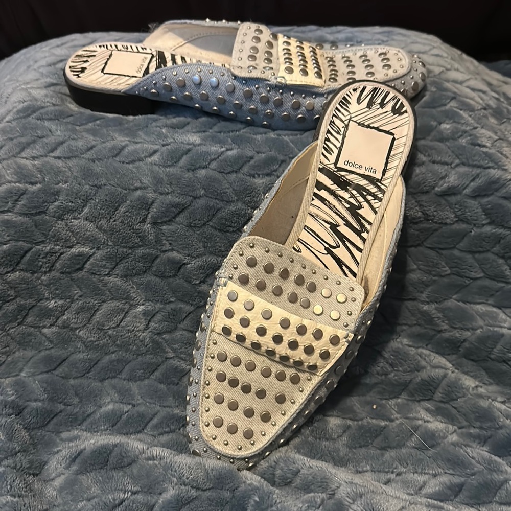 Denim Dolce Vita slide on mules